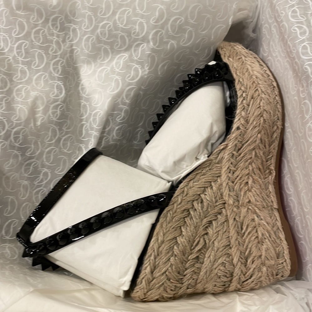 Christian Louboutin mafaldina zeppa black 120mm wedge espadrille sandal sz 39 - Picture 13 of 14